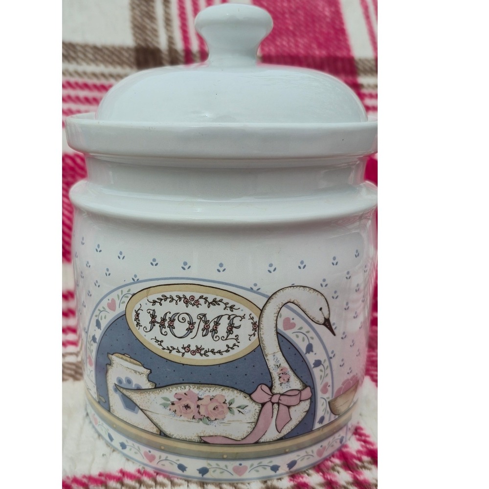 Vintage Paul Marshall Country Home Ceramic Swan Canister with Lid 7.5"⁹